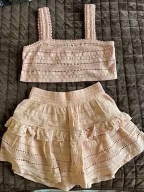 Aerie Crochet Tank and Skort Set - Light Pink